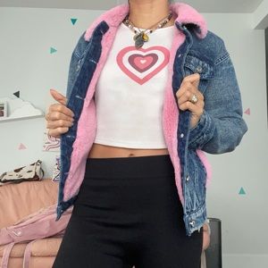 Pink faux fur lined jean jacket
